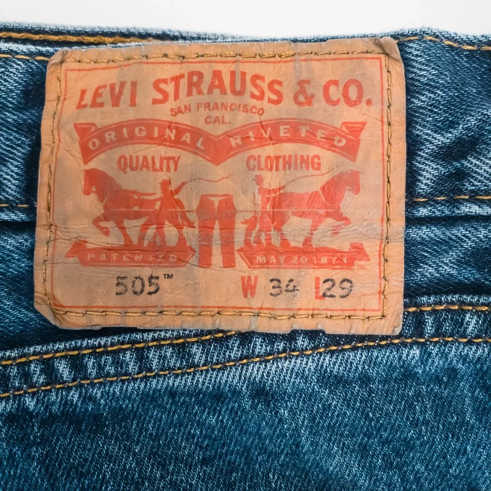 Levi's 505 Regular Fit Jeans Mens 34x29 Indigo Blue Straight Leg Cotton Denim